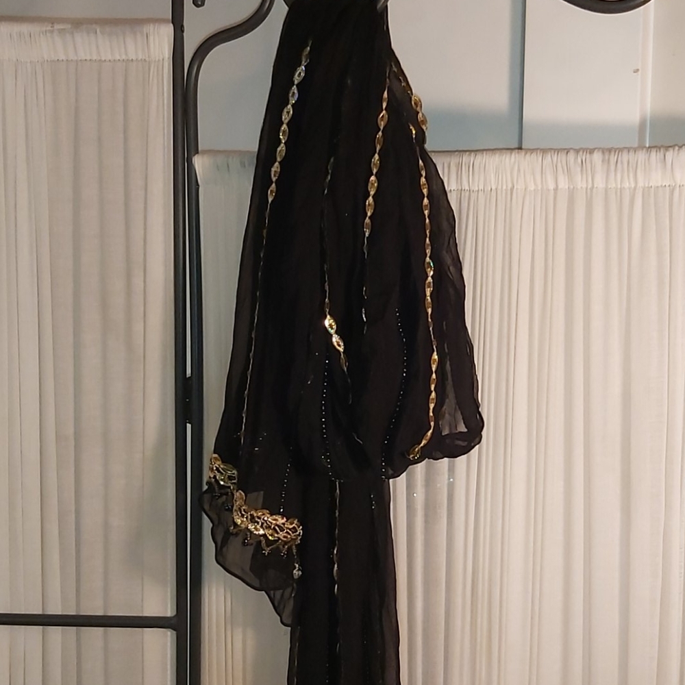 Long, sheer beaded scarf